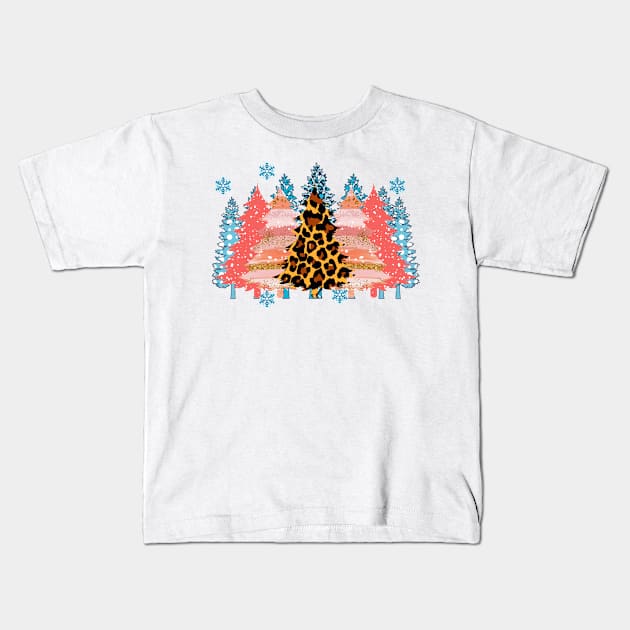 cool leopard pattern Christmas trees gift Kids T-Shirt by NIKA13